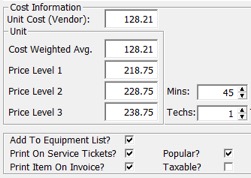 inventory cost and part information