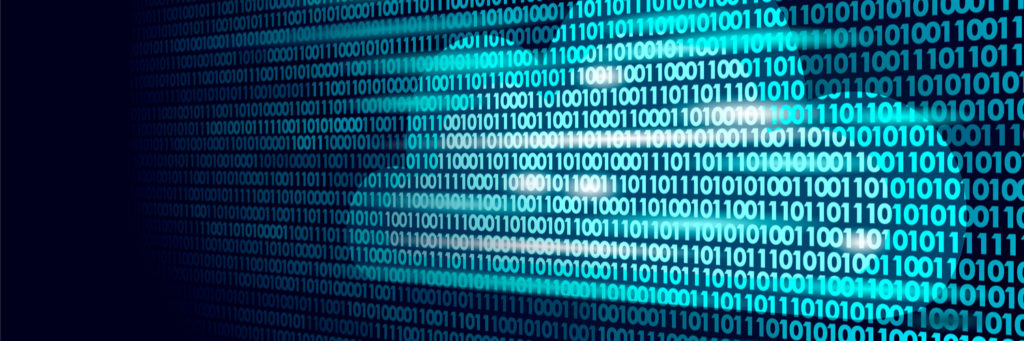 Wall of blue binary code. Some of the code is a lighter blue to create an image of a cloud.